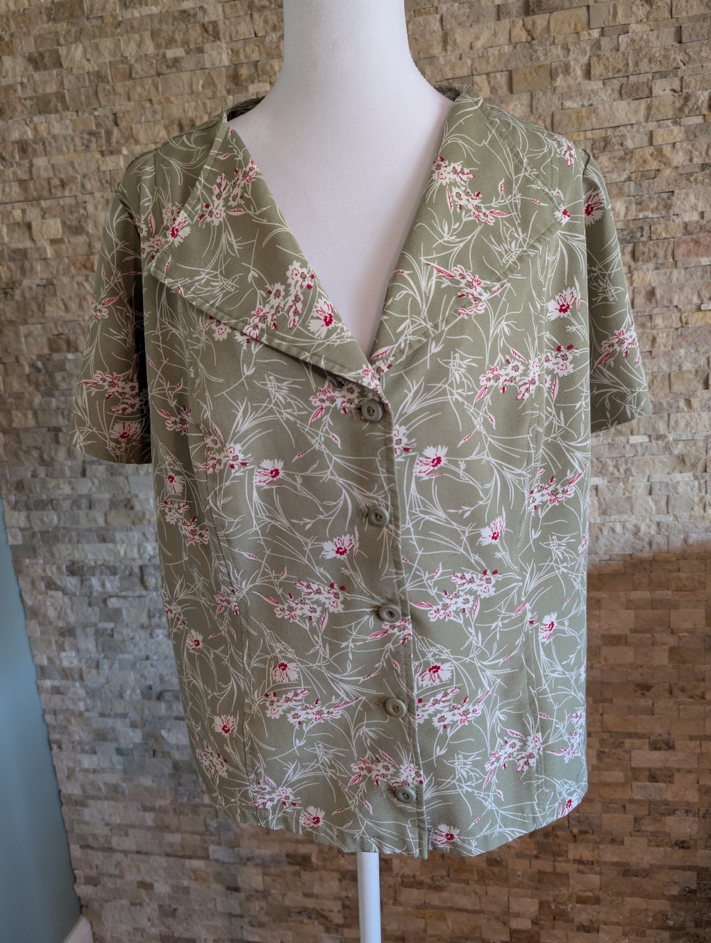 Floral Collared Blouse Button Down Cottage Prairie Vintage Inspired Sz M Petite